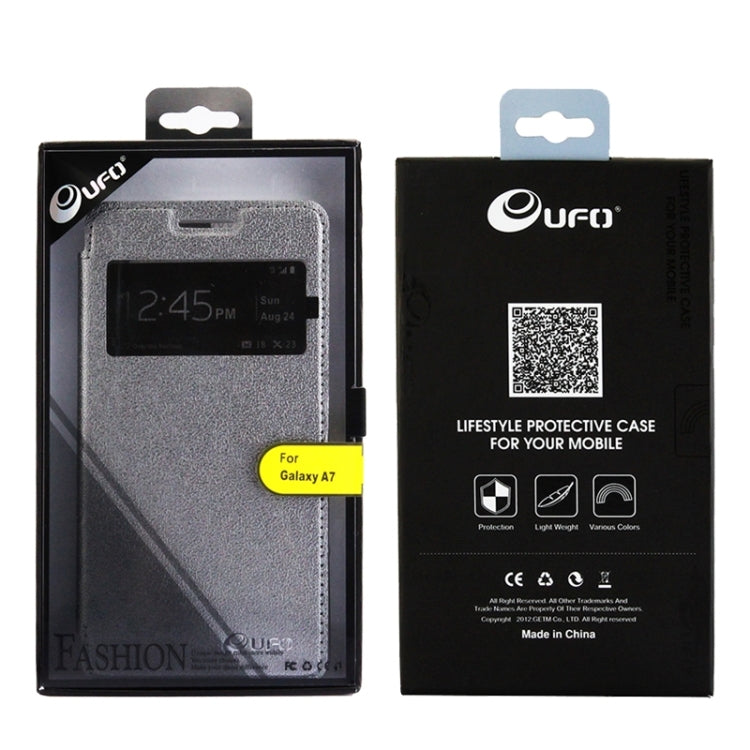 UFO Orange Peel Texture Leather Case with Holder & Card Slot & Caller ID Display for Galaxy A7 / A700F