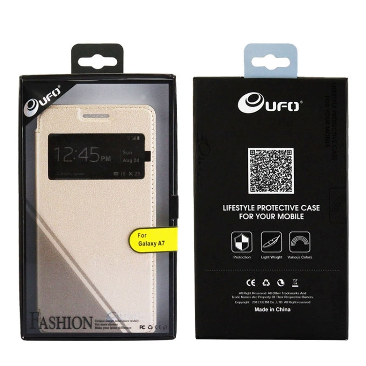 UFO Orange Peel Texture Leather Case with Holder & Card Slot & Caller ID Display for Galaxy A7 / A700F