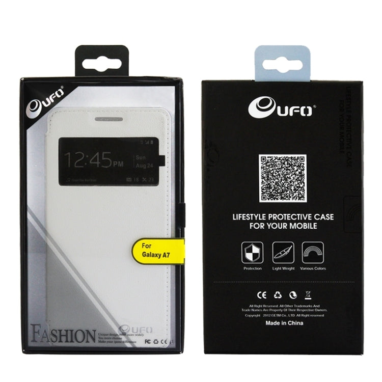 UFO Orange Peel Texture Leather Case with Holder & Card Slot & Caller ID Display for Galaxy A7 / A700F
