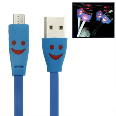 Smile Pattern Noodle Style Luminous Micro USB to USB Data Sync Charger Cable for Galaxy S IV / i9500 / Galaxy SIII / i9300 / HTC / LG / Sony / Nokia Lumia Series, Length: 1m