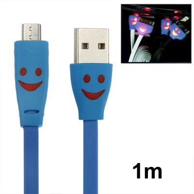 Smile Pattern Noodle Style Luminous Micro USB to USB Data Sync Charger Cable for Galaxy S IV / i9500 / Galaxy SIII / i9300 / HTC / LG / Sony / Nokia Lumia Series, Length: 1m