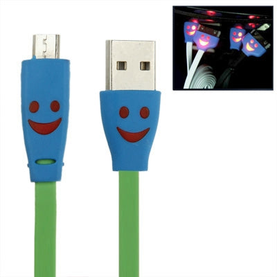 Smile Pattern Noodle Style Luminous Micro USB to USB Data Sync Charger Cable for Galaxy S IV / i9500 / Galaxy SIII / i9300 / HTC / LG / Sony / Nokia Lumia Series, Length: 1m