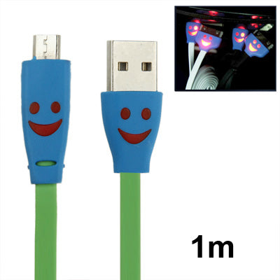Smile Pattern Noodle Style Luminous Micro USB to USB Data Sync Charger Cable for Galaxy S IV / i9500 / Galaxy SIII / i9300 / HTC / LG / Sony / Nokia Lumia Series, Length: 1m