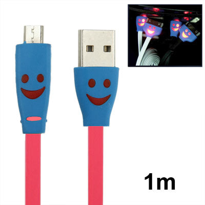Smile Pattern Noodle Style Luminous Micro USB to USB Data Sync Charger Cable for Galaxy S IV / i9500 / Galaxy SIII / i9300 / HTC / LG / Sony / Nokia Lumia Series, Length: 1m