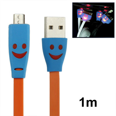 Smile Pattern Noodle Style Luminous Micro USB to USB Data Sync Charger Cable for Galaxy S IV / i9500 / Galaxy SIII / i9300 / HTC / LG / Sony / Nokia Lumia Series, Length: 1m