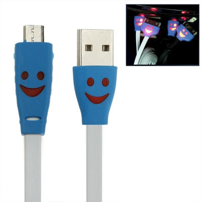 Smile Pattern Noodle Style Luminous Micro USB to USB Data Sync Charger Cable for Galaxy S IV / i9500 / Galaxy SIII / i9300 / HTC / LG / Sony / Nokia Lumia Series, Length: 1m