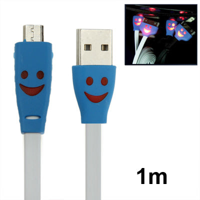 Smile Pattern Noodle Style Luminous Micro USB to USB Data Sync Charger Cable for Galaxy S IV / i9500 / Galaxy SIII / i9300 / HTC / LG / Sony / Nokia Lumia Series, Length: 1m