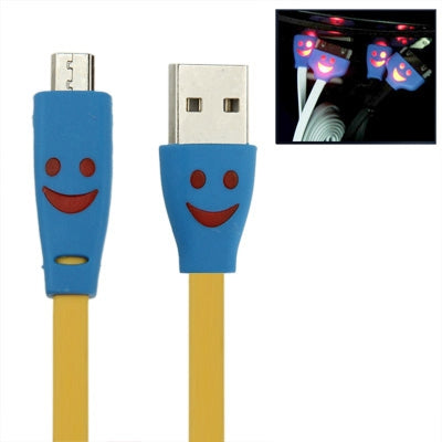 Smile Pattern Noodle Style Luminous Micro USB to USB Data Sync Charger Cable for Galaxy S IV / i9500 / Galaxy SIII / i9300 / HTC / LG / Sony / Nokia Lumia Series, Length: 1m