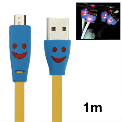 Smile Pattern Noodle Style Luminous Micro USB to USB Data Sync Charger Cable for Galaxy S IV / i9500 / Galaxy SIII / i9300 / HTC / LG / Sony / Nokia Lumia Series, Length: 1m