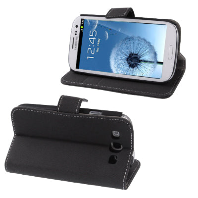 Fabric Texture Left and Right Open Leather Case with Holder & Credit Card Slots for Galaxy SIII / i9300