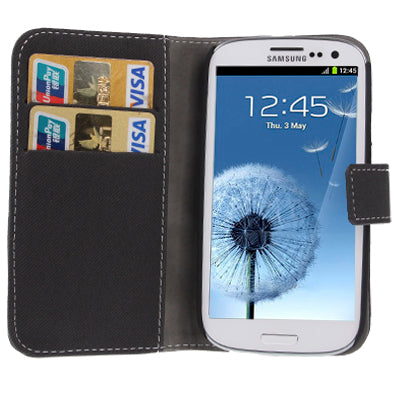 Fabric Texture Left and Right Open Leather Case with Holder & Credit Card Slots for Galaxy SIII / i9300
