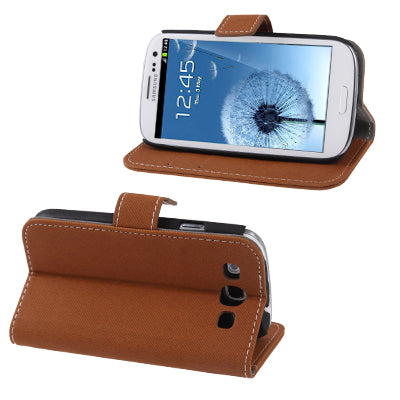 Fabric Texture Left and Right Open Leather Case with Holder & Credit Card Slots for Galaxy SIII / i9300