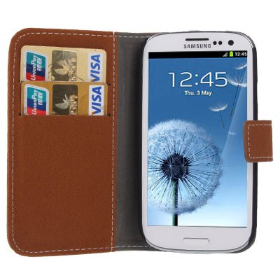Fabric Texture Left and Right Open Leather Case with Holder & Credit Card Slots for Galaxy SIII / i9300