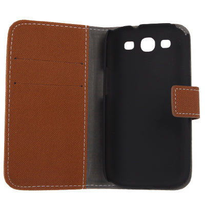 Fabric Texture Left and Right Open Leather Case with Holder & Credit Card Slots for Galaxy SIII / i9300