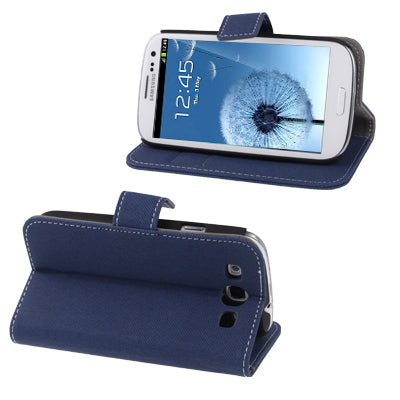 Fabric Texture Left and Right Open Leather Case with Holder & Credit Card Slots for Galaxy SIII / i9300