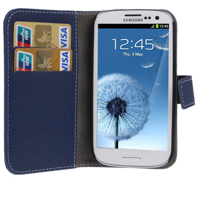 Fabric Texture Left and Right Open Leather Case with Holder & Credit Card Slots for Galaxy SIII / i9300