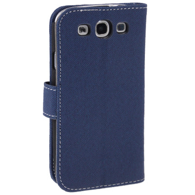 Fabric Texture Left and Right Open Leather Case with Holder & Credit Card Slots for Galaxy SIII / i9300