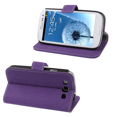 Fabric Texture Left and Right Open Leather Case with Holder & Credit Card Slots for Galaxy SIII / i9300