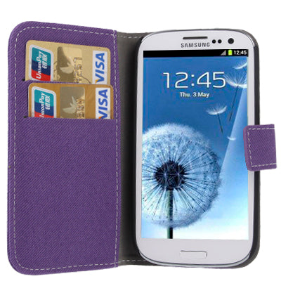 Fabric Texture Left and Right Open Leather Case with Holder & Credit Card Slots for Galaxy SIII / i9300