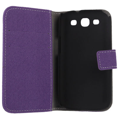 Fabric Texture Left and Right Open Leather Case with Holder & Credit Card Slots for Galaxy SIII / i9300