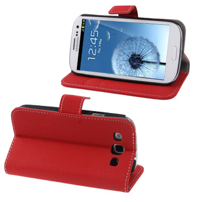 Fabric Texture Left and Right Open Leather Case with Holder & Credit Card Slots for Galaxy SIII / i9300