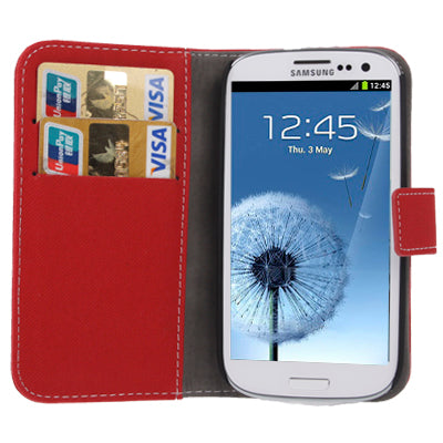 Fabric Texture Left and Right Open Leather Case with Holder & Credit Card Slots for Galaxy SIII / i9300