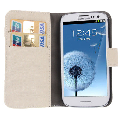 Fabric Texture Left and Right Open Leather Case with Holder & Credit Card Slots for Galaxy SIII / i9300