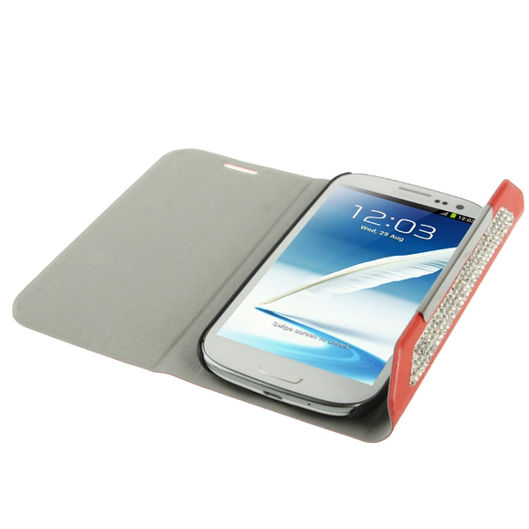 Wallet Style Diamond Encrusted Roots Texture Horizontal Flip Leather Case for Galaxy Note II / N7100