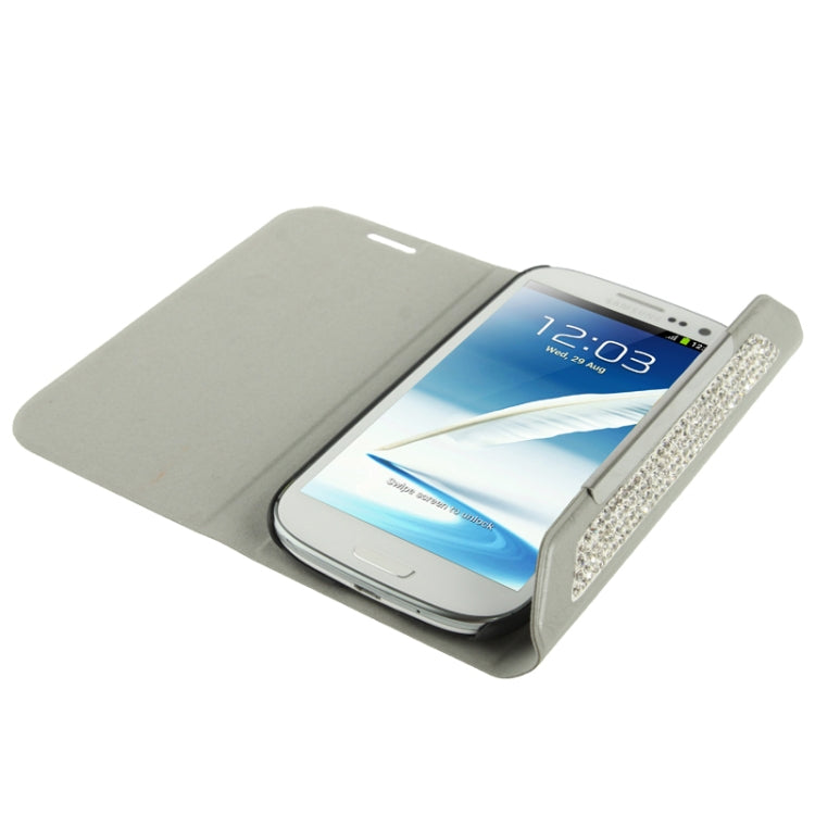 Wallet Style Diamond Encrusted Roots Texture Horizontal Flip Leather Case for Galaxy Note II / N7100