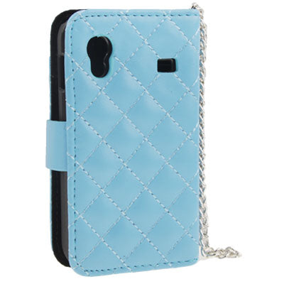 Grid Texture Diamond Encrusted Magnetic Buckle Leather Case with Credit Card slot & Chain for Galaxy Ace / S5830