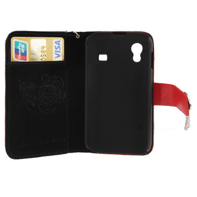 Grid Texture Diamond Encrusted Magnetic Buckle Leather Case with Credit Card slot & Chain for Galaxy Ace / S5830