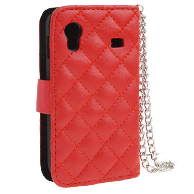 Grid Texture Diamond Encrusted Magnetic Buckle Leather Case with Credit Card slot & Chain for Galaxy Ace / S5830
