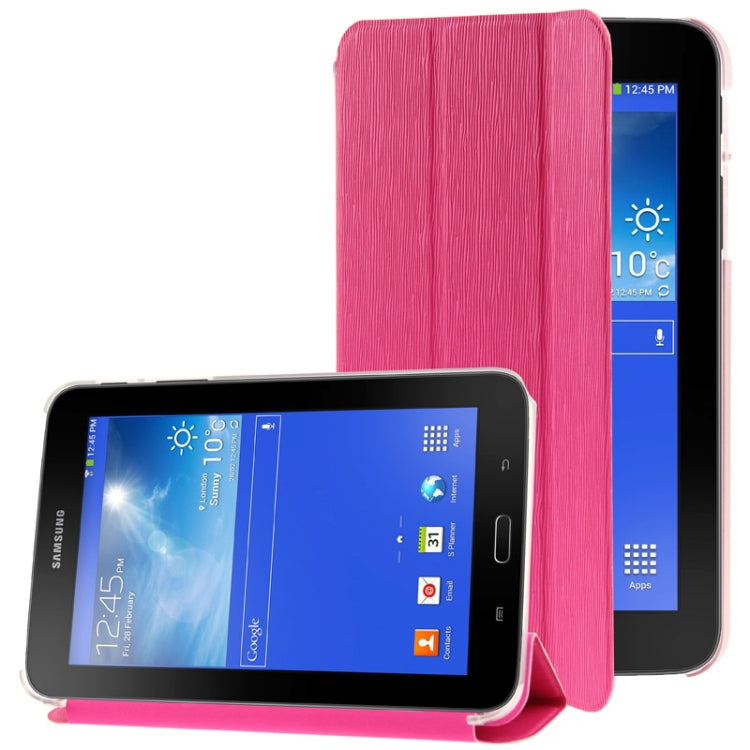 3-folding Toothpick Texture Leather Case with Holder for Galaxy Tab 3 Lite T110 / T111