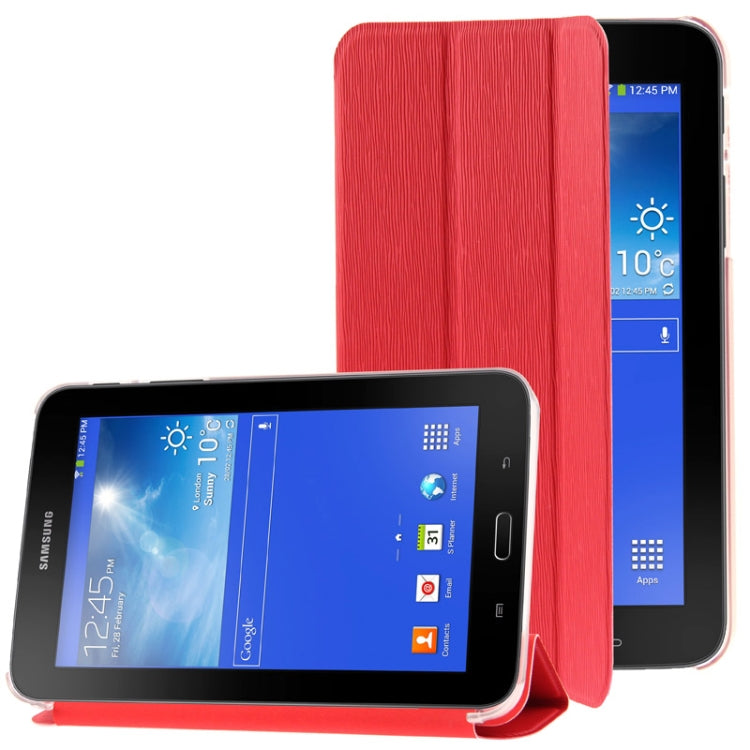 3-folding Toothpick Texture Leather Case with Holder for Galaxy Tab 3 Lite T110 / T111