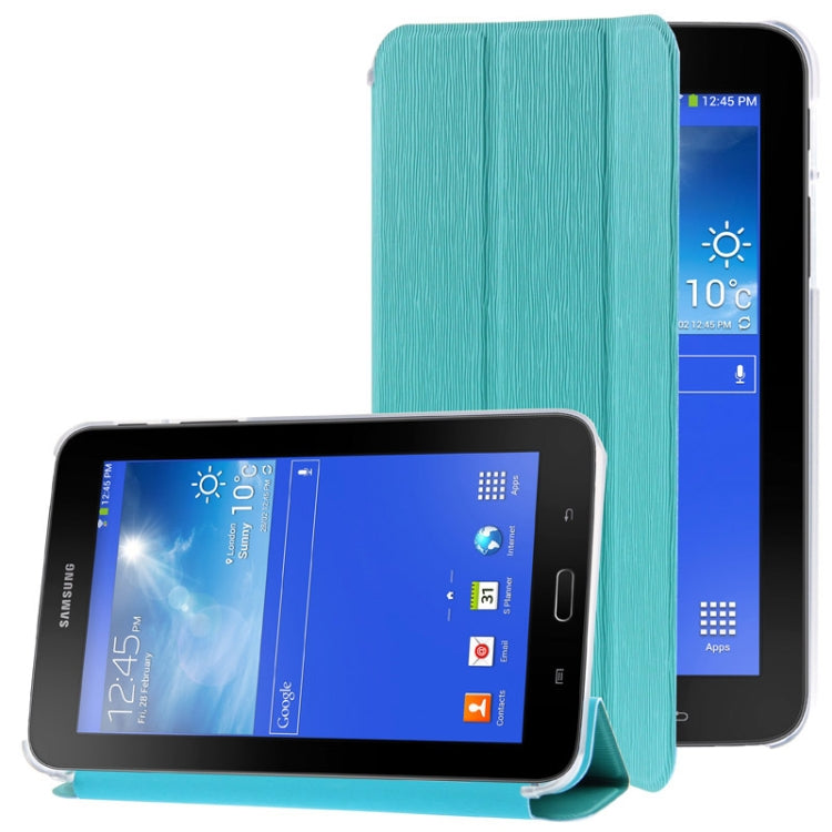 3-folding Toothpick Texture Leather Case with Holder for Galaxy Tab 3 Lite T110 / T111