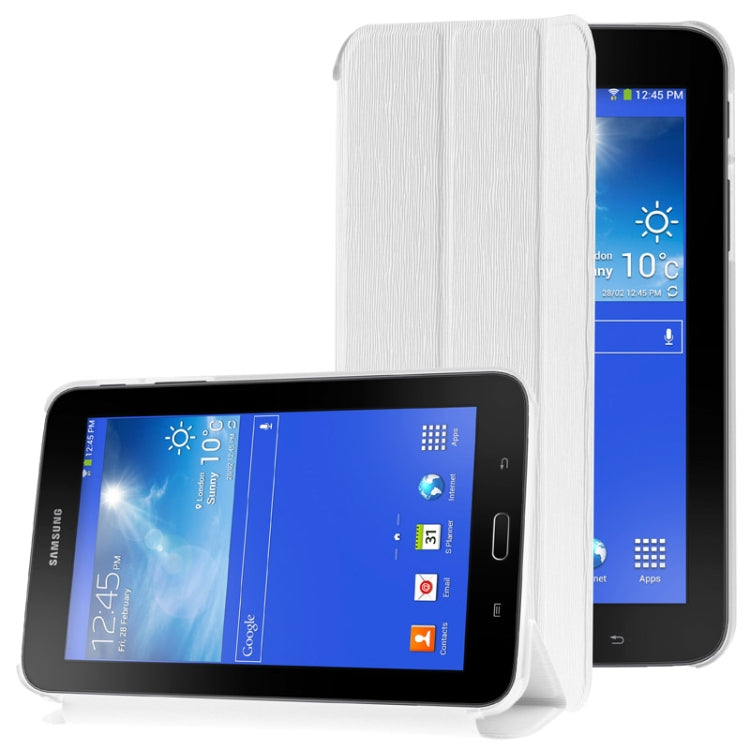 3-folding Toothpick Texture Leather Case with Holder for Galaxy Tab 3 Lite T110 / T111