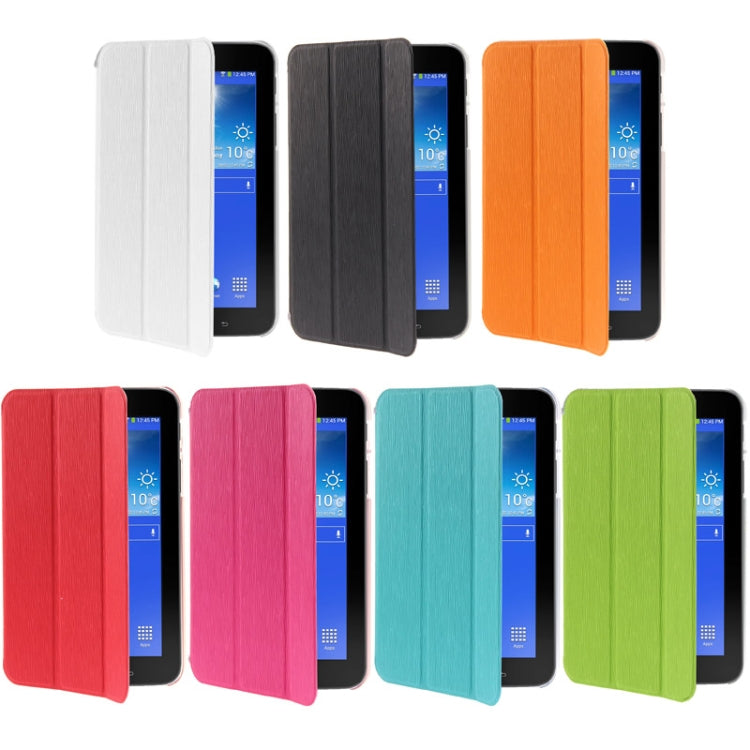 3-folding Toothpick Texture Leather Case with Holder for Galaxy Tab 3 Lite T110 / T111