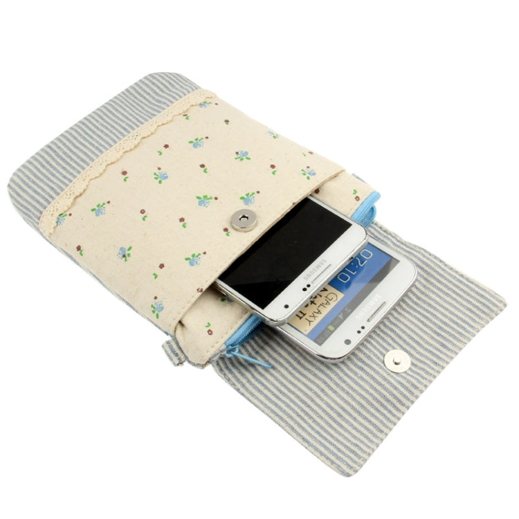 Stripe Pattern Cloth Pocket Carry Bag with Long Strap, Random Color Delivery, For Samsung S5 / G900 / i9500 / i9300 / i9250 / i8750 / iPhone 5 / HTC One