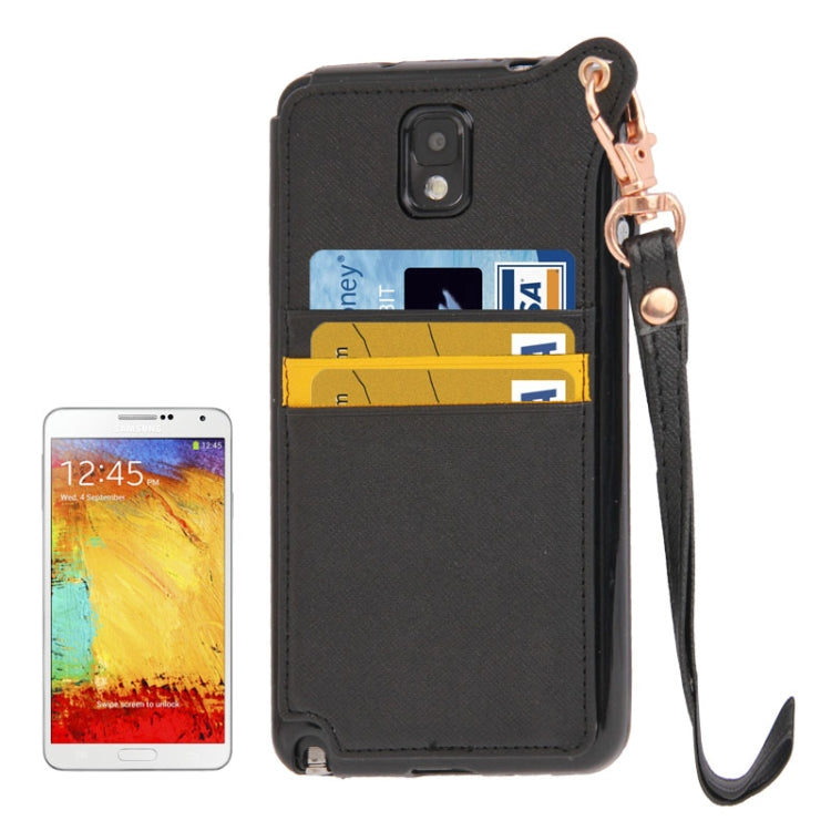 Cross Texture Leather + TPU Case with Credit Card Slots & Lanyard for Galaxy Note III / N9000