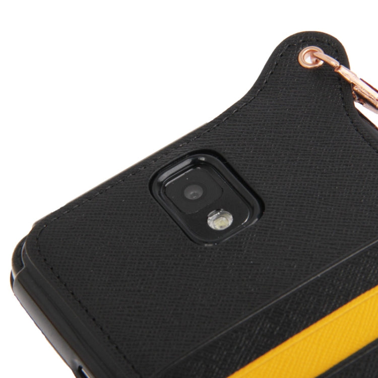 Cross Texture Leather + TPU Case with Credit Card Slots & Lanyard for Galaxy Note III / N9000