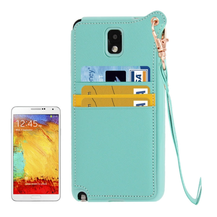 Cross Texture Leather + TPU Case with Credit Card Slots & Lanyard for Galaxy Note III / N9000