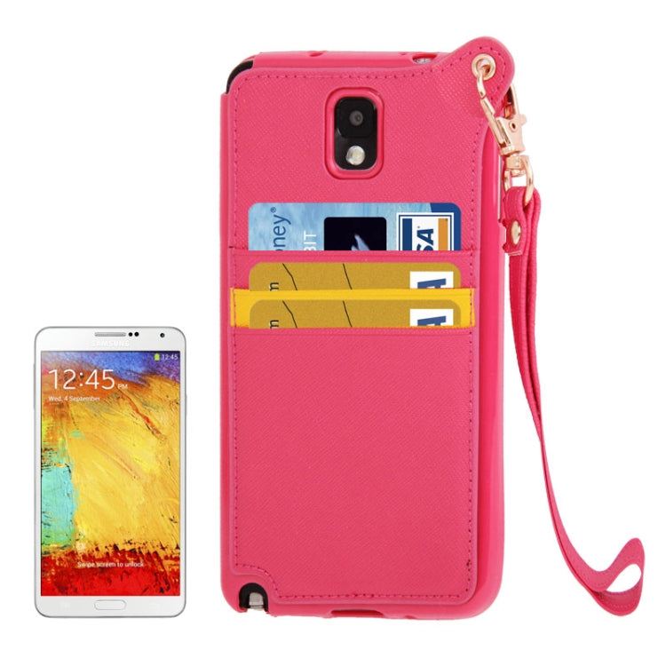 Cross Texture Leather + TPU Case with Credit Card Slots & Lanyard for Galaxy Note III / N9000