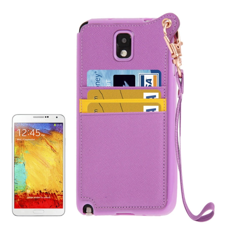 Cross Texture Leather + TPU Case with Credit Card Slots & Lanyard for Galaxy Note III / N9000
