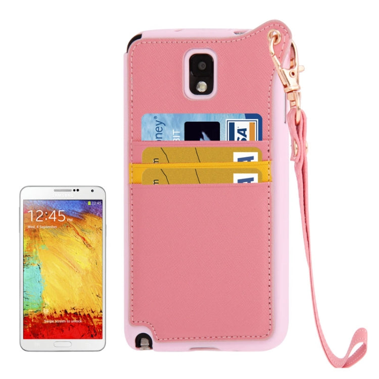 Cross Texture Leather + TPU Case with Credit Card Slots & Lanyard for Galaxy Note III / N9000