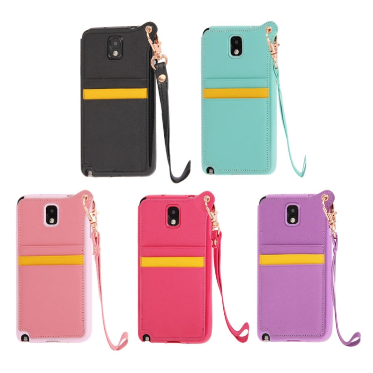 Cross Texture Leather + TPU Case with Credit Card Slots & Lanyard for Galaxy Note III / N9000