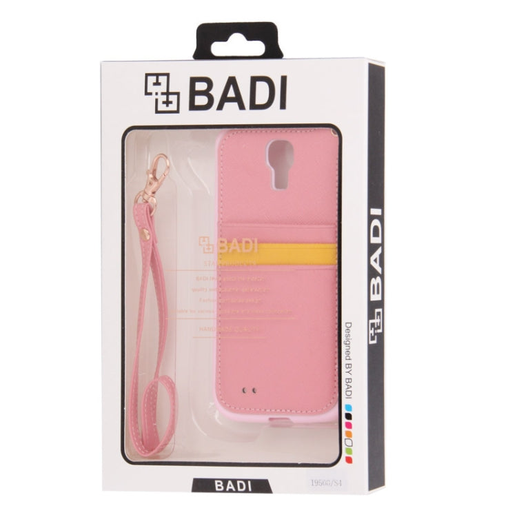 Cross Texture Leather + TPU Case with Credit Card Slots & Lanyard for Galaxy S IV / i9500(Pink)