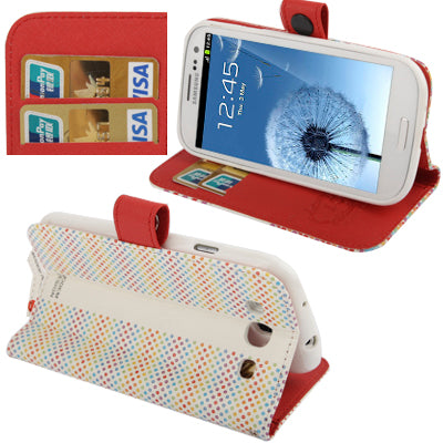 White and Colourful Dot Pattern Horizontal Flip Leather Case with Credit Card Slots for Galaxy SIII / i9300