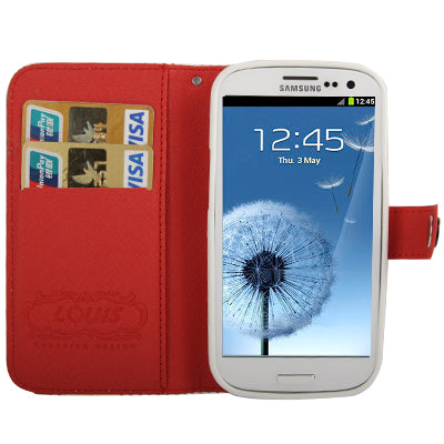 White and Colourful Dot Pattern Horizontal Flip Leather Case with Credit Card Slots for Galaxy SIII / i9300
