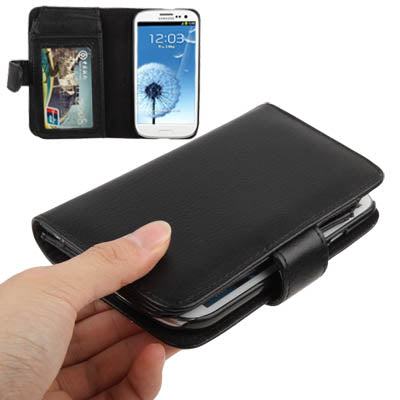 Litchi Texture Wallet Holster Horizontal Flip Leather Case with Credit Card Slots for Galaxy S III / i9300(Black)