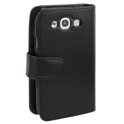Litchi Texture Wallet Holster Horizontal Flip Leather Case with Credit Card Slots for Galaxy S III / i9300(Black)
